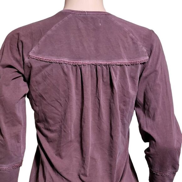 Pulp 3/4 raglan sleeve henley merlot with detail on front top M - Picture 3 of 6
